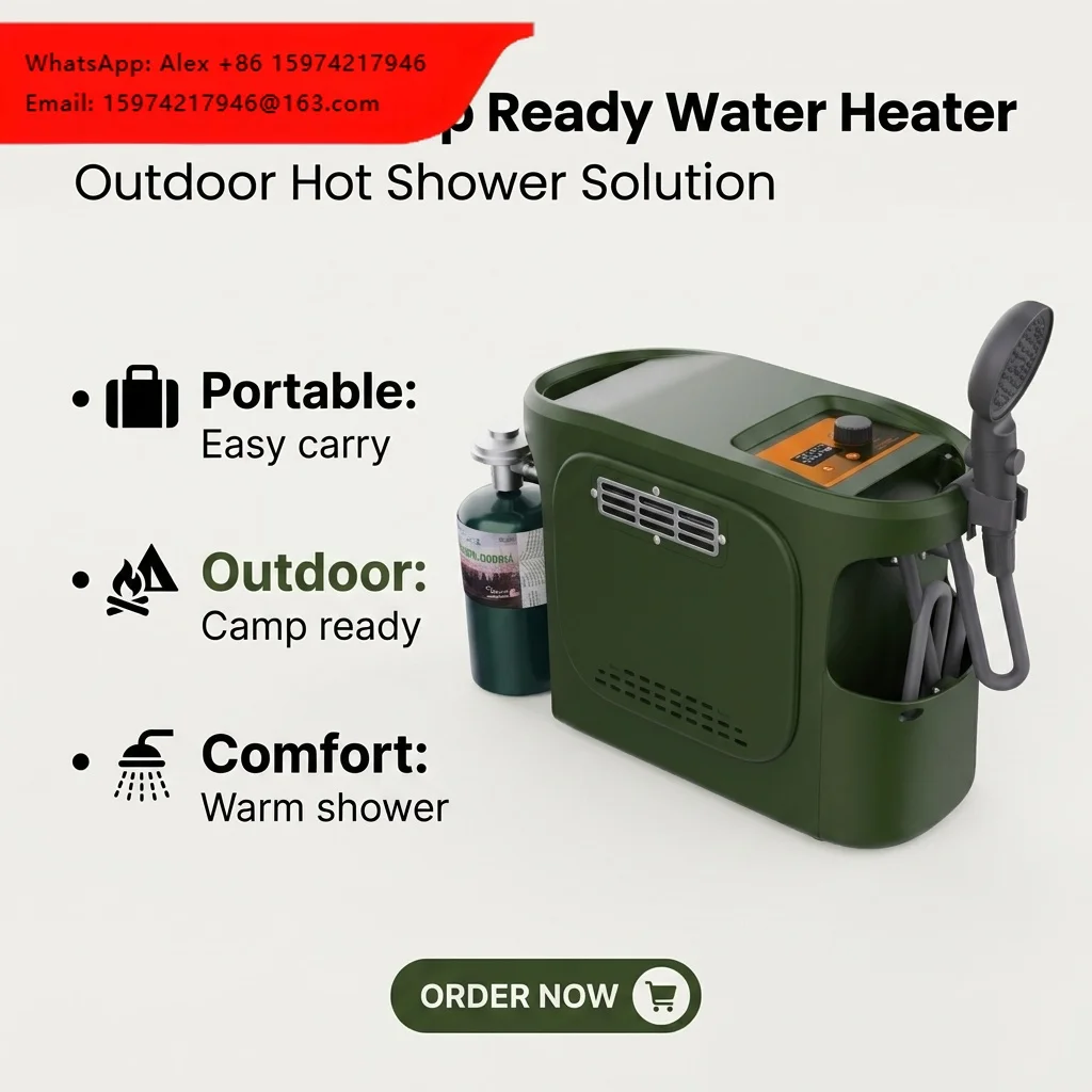 Smart Portable 3L Propane/Nylon Tankless Water Heater LED Display 5200mAh Battery App Control Camping RV Reusable Emergency
