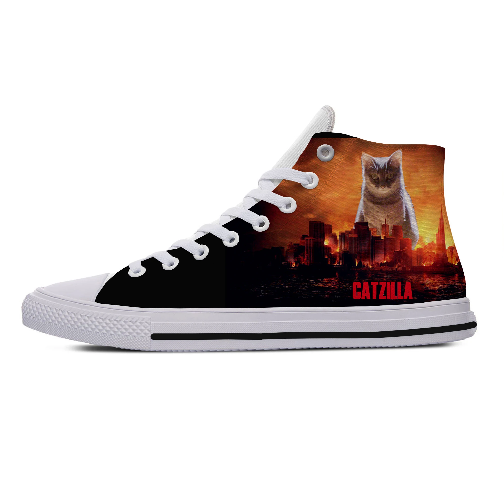 Hot Catzilla Japanese Sunset Style Cat New Arrive Fashion Lightweight High Top Canvas Shoes Men Women Casual Breathable Sneakers