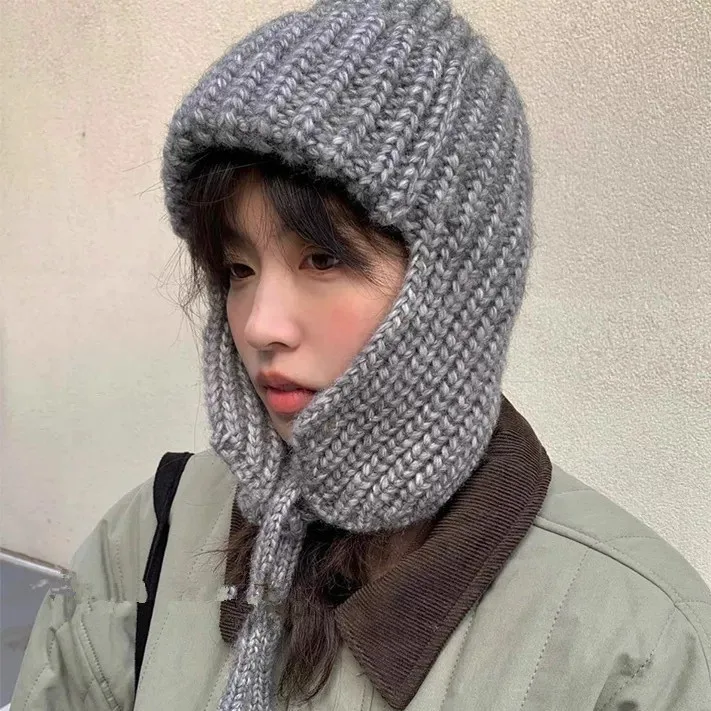 Korean Solid  Earflap Hat Outdoor Cold Proof Cycling Russian Bomber Hats for Women Men 2024 Fashions Knitted Beanie Cap Unisex