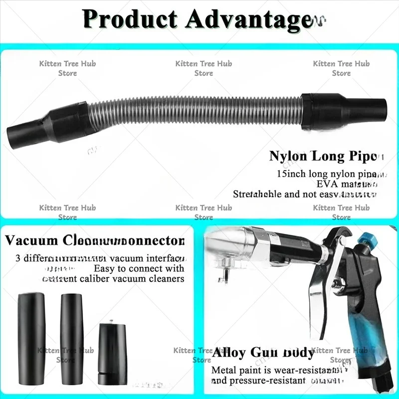 Vacuum& Air Blow Gun 2IN1 Car Interior Cleaning Tool Kit With Adjustable Air Flow Nozzle, Quickly Removes Dirt Blast