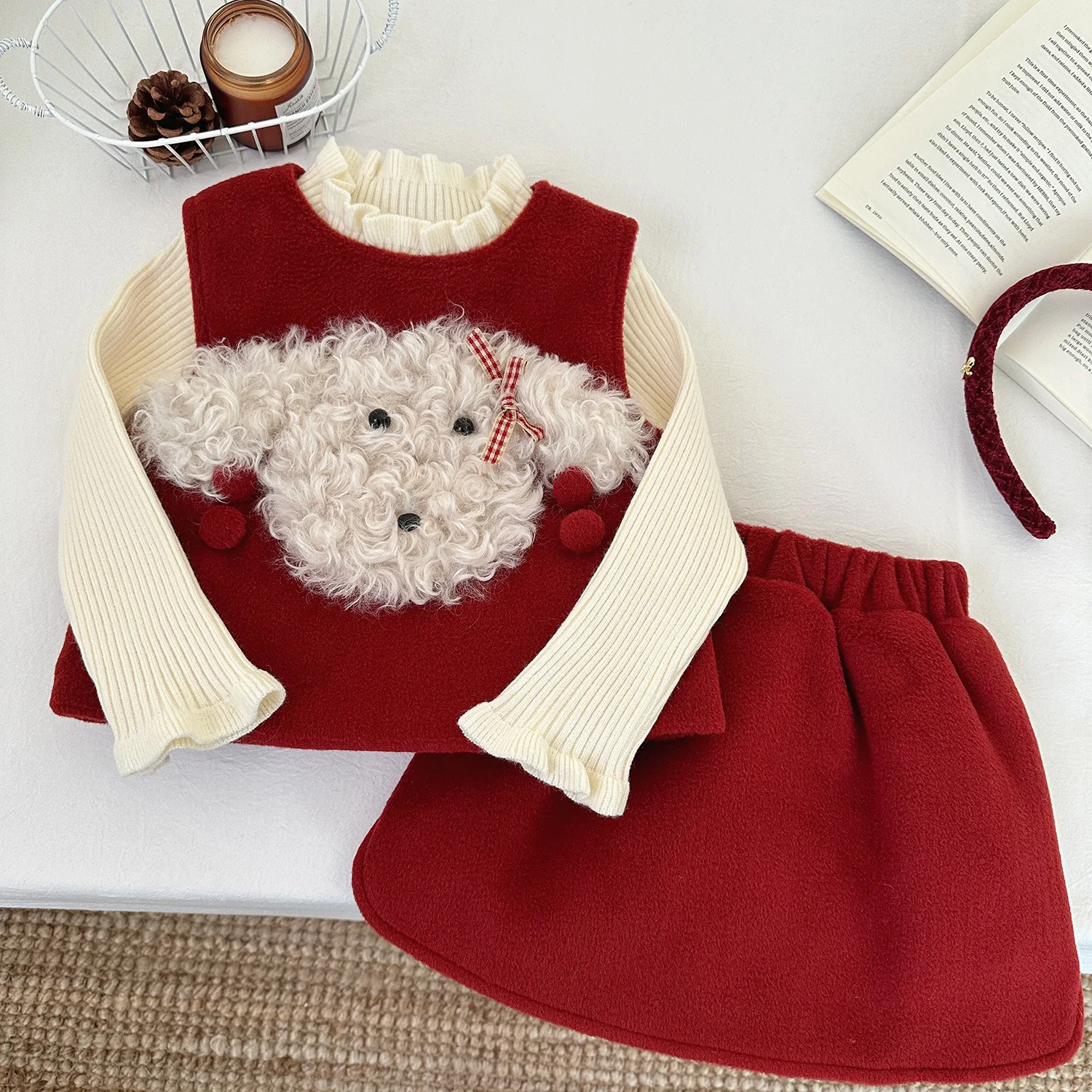 

Girls Clothes Sets Autumn Winter Children Thick Woolen Jersey Sweaters Vest Skirts 3pcs Princess Dress Suit For Baby Outfits Kid