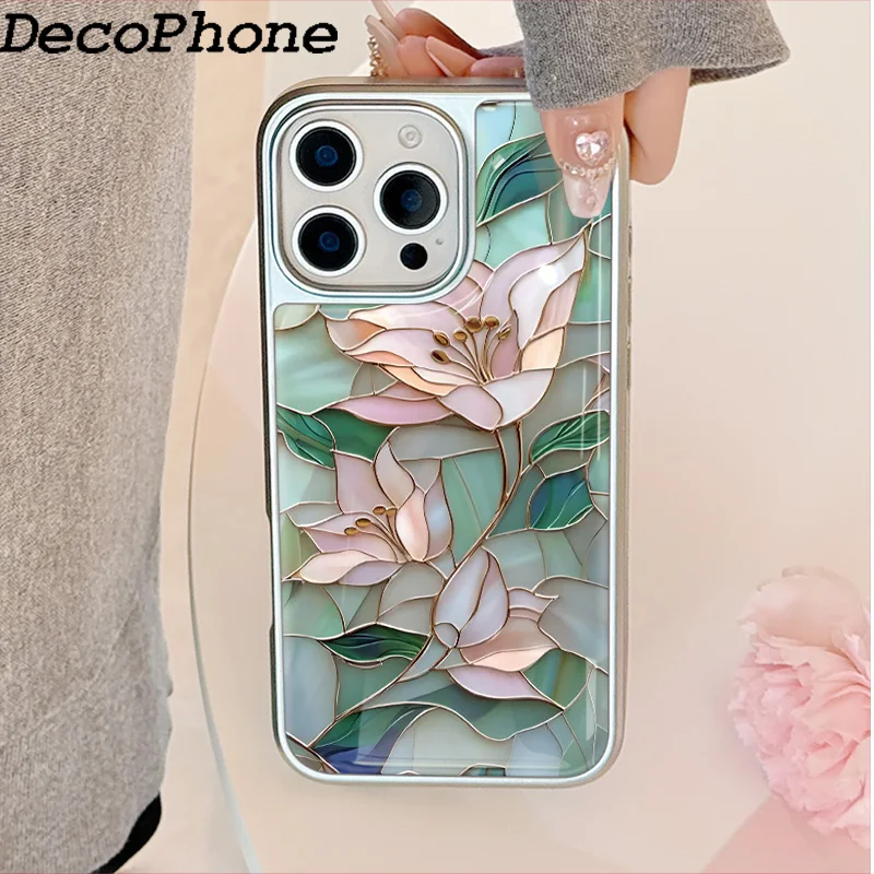 Hochwertige Elegante Jade-Lotusblüten-Kante Epoxidharz-Handyhülle TPU Sturzsicher FÜR iPhone11/12/13/14/15/16/17 Pro Max AIR PLUS