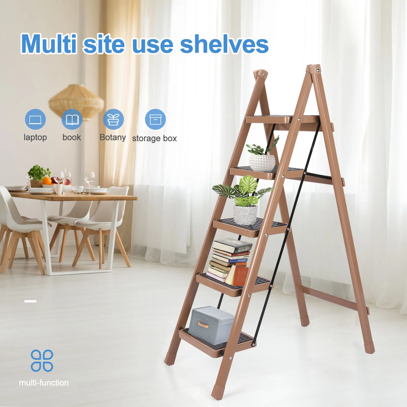 Decorate for Christmas Multi-Use Updated 5 Step Ladder , Lightweight Foldable Ladder with Non-Slip Wide Pedals, Unique color Ste