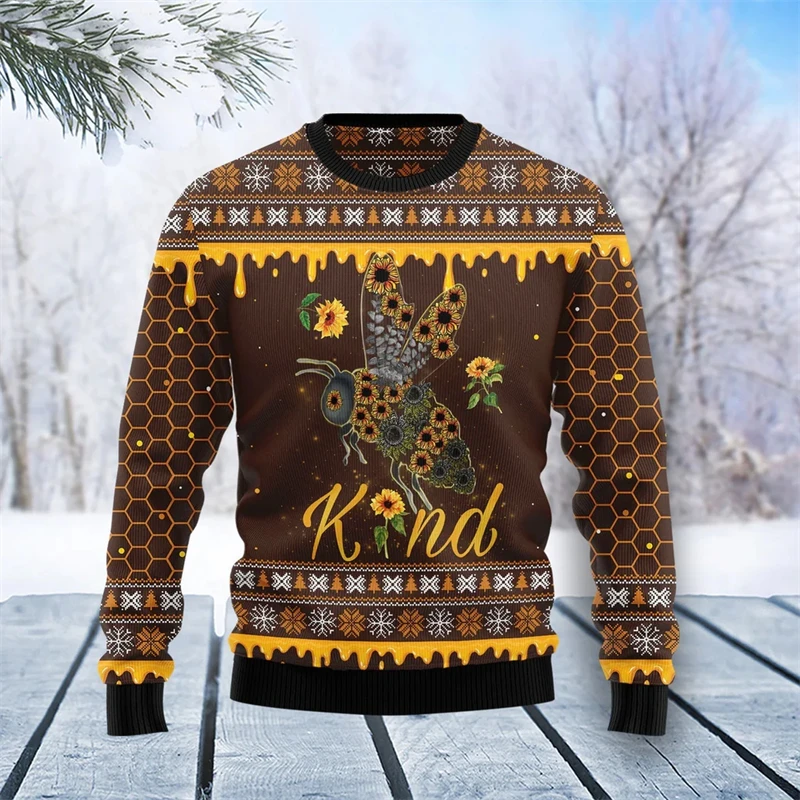 Unisex Ugly Christmas Bee Print Pullover Sweater For Men Women 3D Funny Hoodies Autumn Fashion Sweaters Long Sleeve Tops Hoodie