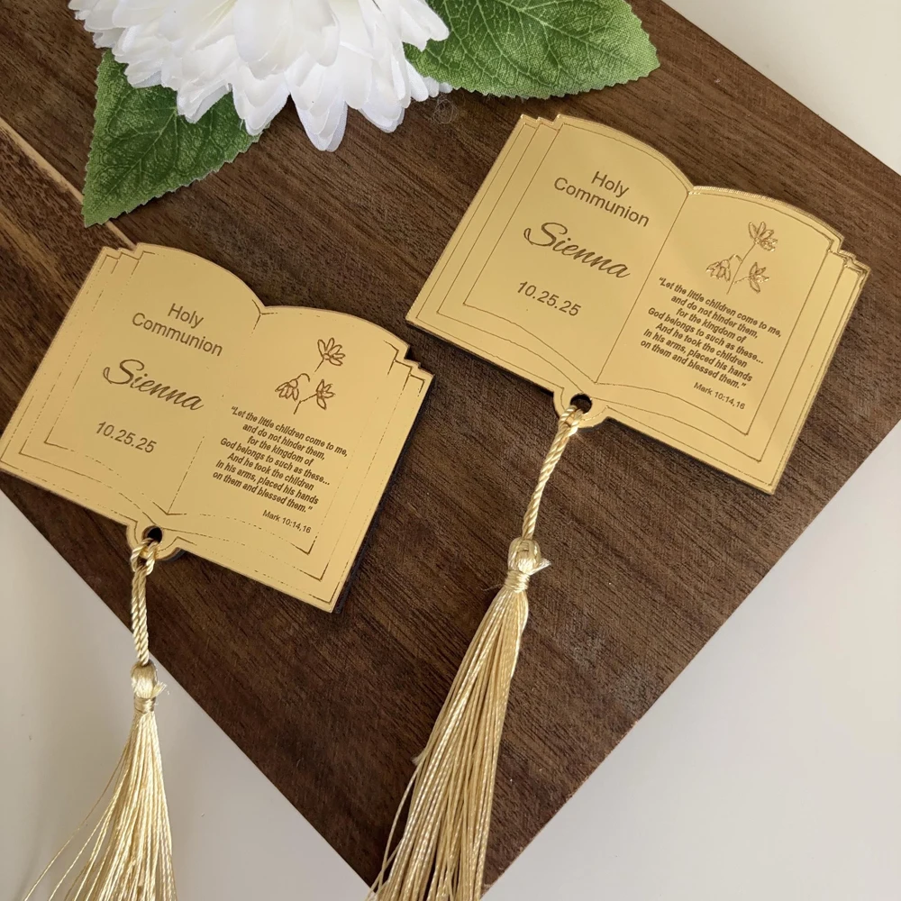 30/50/80pcs Personalized Baptism Name Tags Custom Acrylic Bible Bookmark Christening Communion Favor Mi Bautizo Decor Party Gift