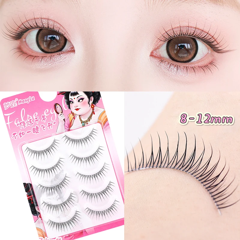 5 Pairs Korean Girl Group Full Strip Lashes Flame Lashes Wispy False Eyelashes Ultra-Fine Soft Silk Fibers Matte Natural Lash