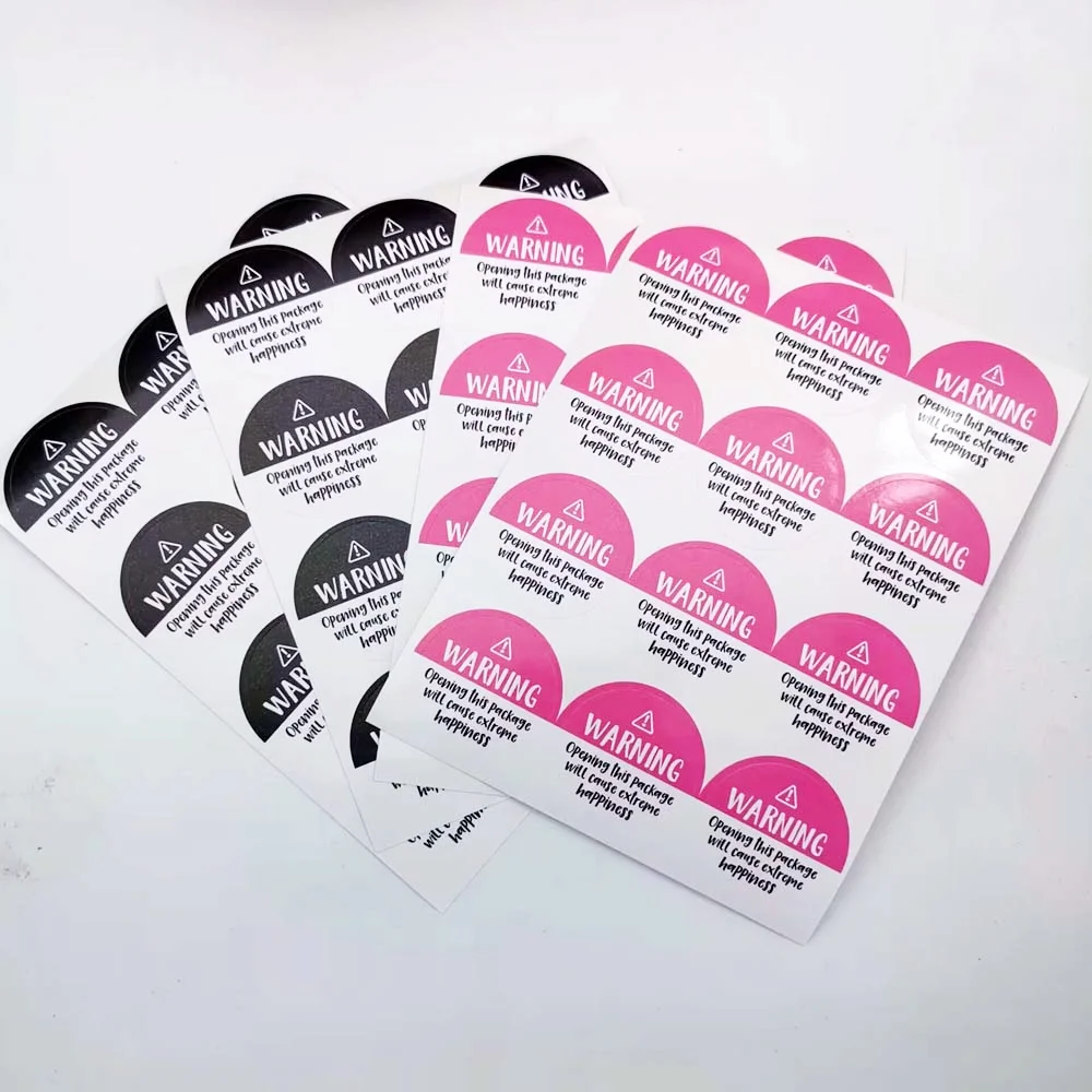 120Pcs Black and pink Adorable Warning Extreme Happiness Labels 1.5inch Thank You Packaging Stickers Gift Wrapping Envelope Seal