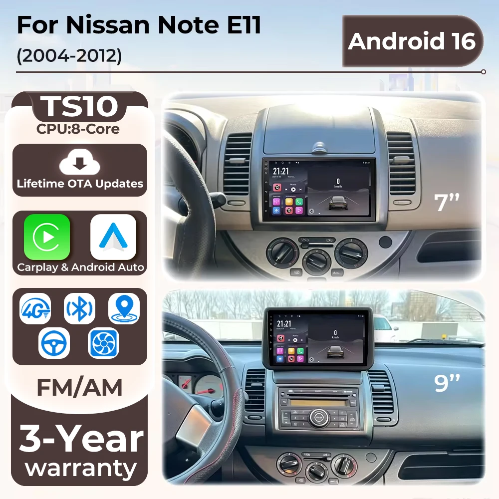Android 16 Auto Car Radio For Nissan Note 2004 2005 2006 2007 2008 - 2012 Carplay Multimedia Player GPS Navigation DSP BT Stereo