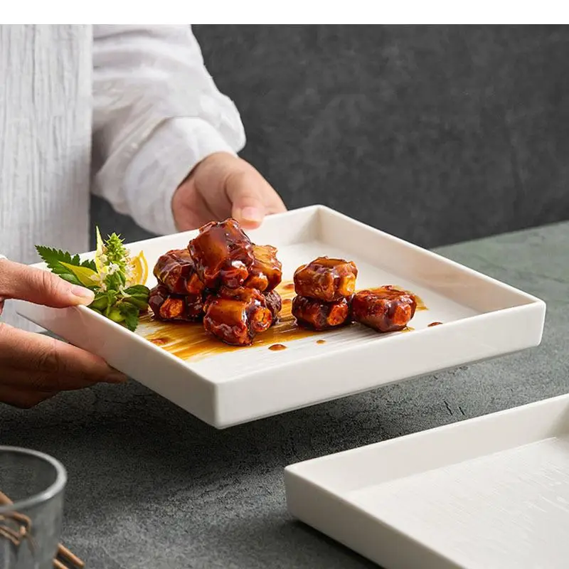 Textured Ceramic Square Plate Steak Pasta Dessert Dish Restaurant Molecular Cooking Specialty Tableware