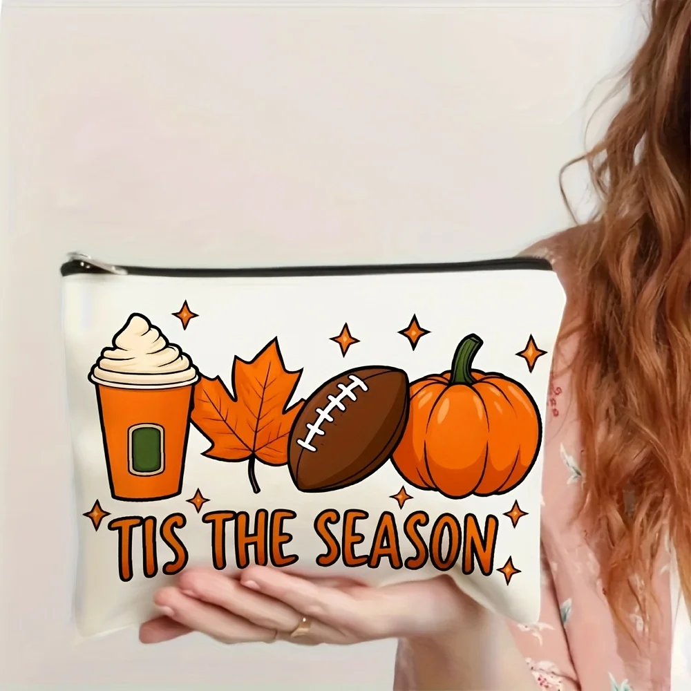 秋のカボチャのメイクアップバッグ - 多機能ジッパーポーチ、ジュエリー収納バッグ、旅行に最適なジッパー付き小型収納バッグ