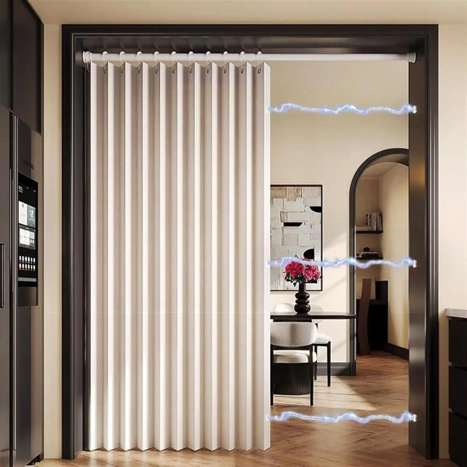 Blackout Accordion Door Curtain, Magnetic Folding Curtain, Thermal Insulated Privacy Room Divider for Closet Bedroom Bathroom