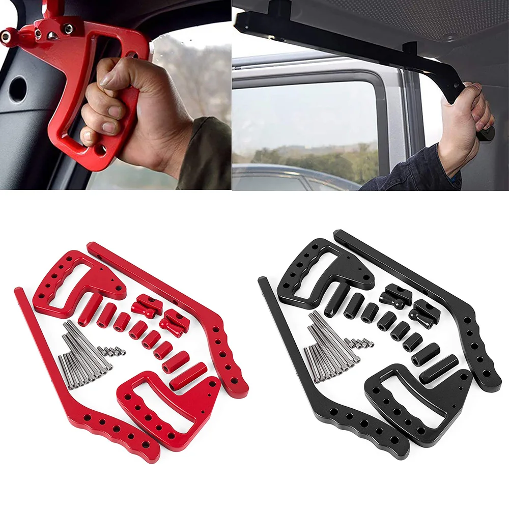 Grab Handles Kit for 2007-2018 Jeep Wrangler JK JKU 2 & Unlimited 4 Door 4pcs Black/Red Metal (Upgraded Version)