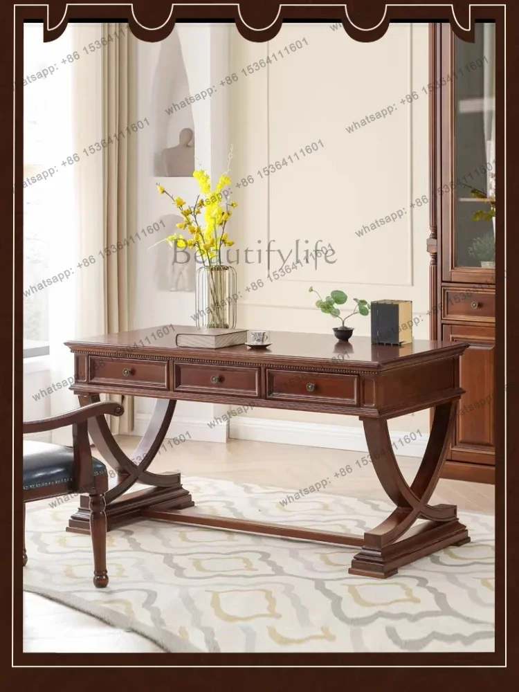 LJYAmerican solid wood desk all solid wood log simple retro desk