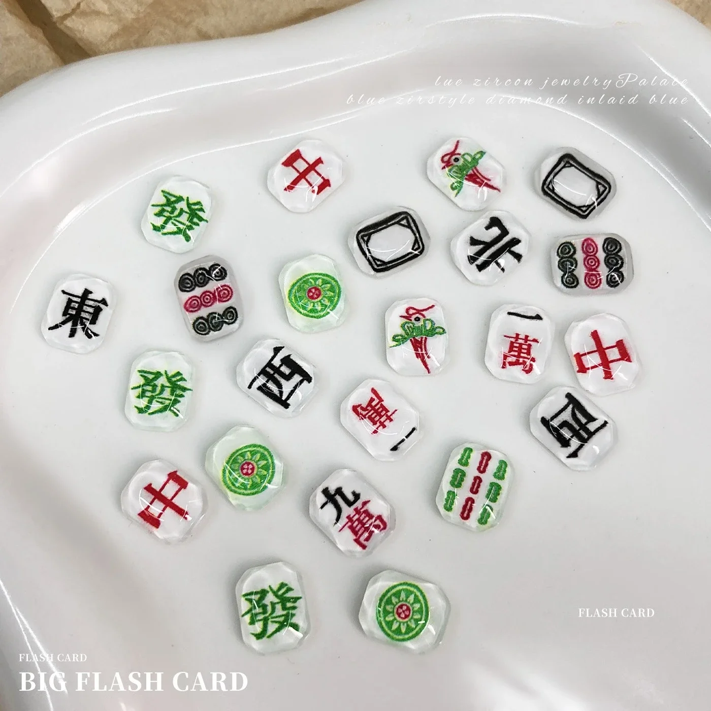 20Pcs New Chinese Style Mahjong Crystal Nail Charms, God of Wealth Rhinestone Ornaments For DIY New Year Manicure Decor