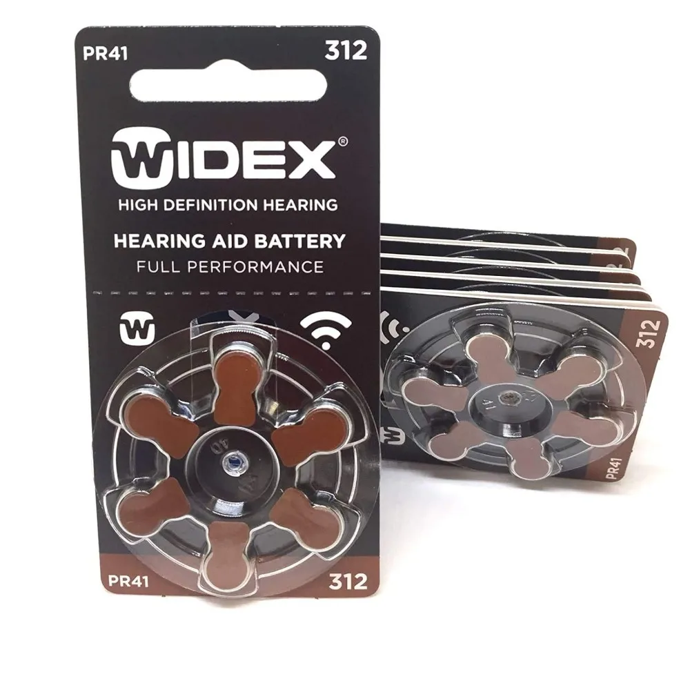 Widex hearing aid battery Size 312 (PR41) (10 packs = 60 batteries)