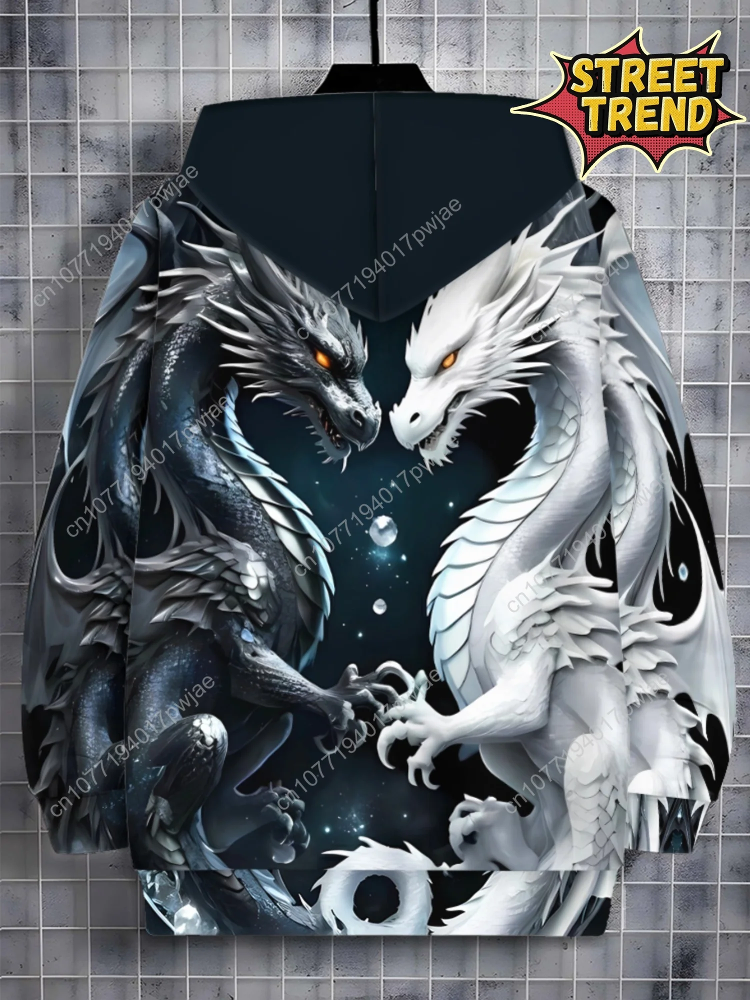 メンズ ドラゴン プリント ジッパー パーカー - 軽量で耐久性のあるポリエステル、アウトドア活動、旅行、カジュアルに最適な通気性のある生地