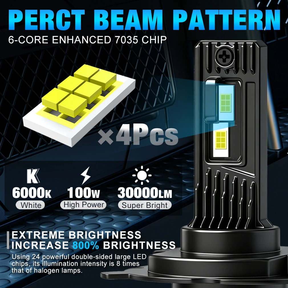 XSTORM H4 LED Headlights Canbus H7 LED Fog Headlights Bulbs 100w 30000LM 9005 H11 Car LED Lights Bulb Diode Lamps Turbo Lamp 12V - view 2