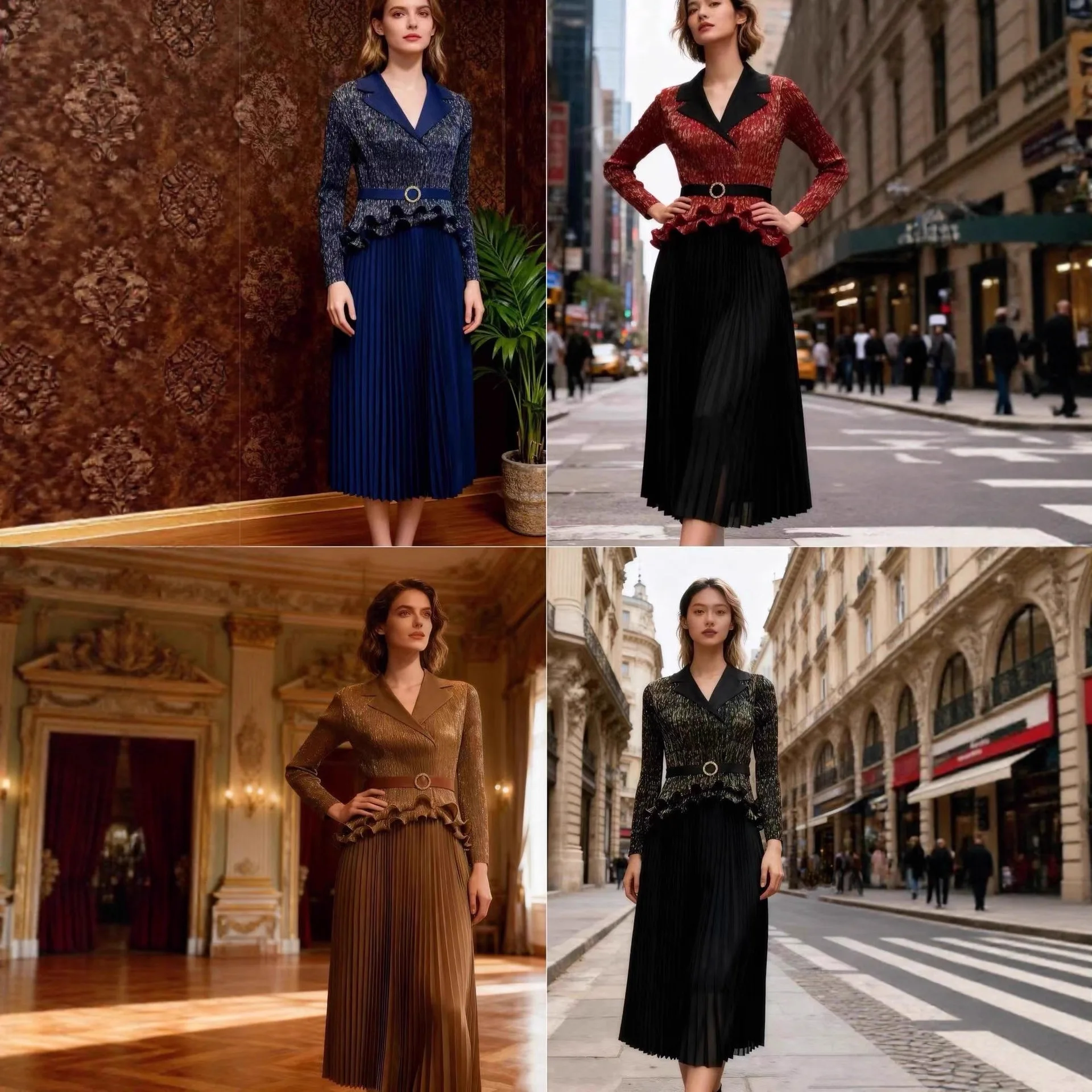 

Miyake Fold 2025 Autumn/Winter New Style Wrinkle Gold Plated Collar Style Western Fashion Women's Comfortable Dress French