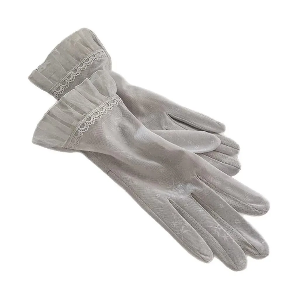 

Sweet Mesh Lace Gloves Anti Slip Sunscreen Women Gloves Sun Protection Short Ice Silk Gloves Outdoor