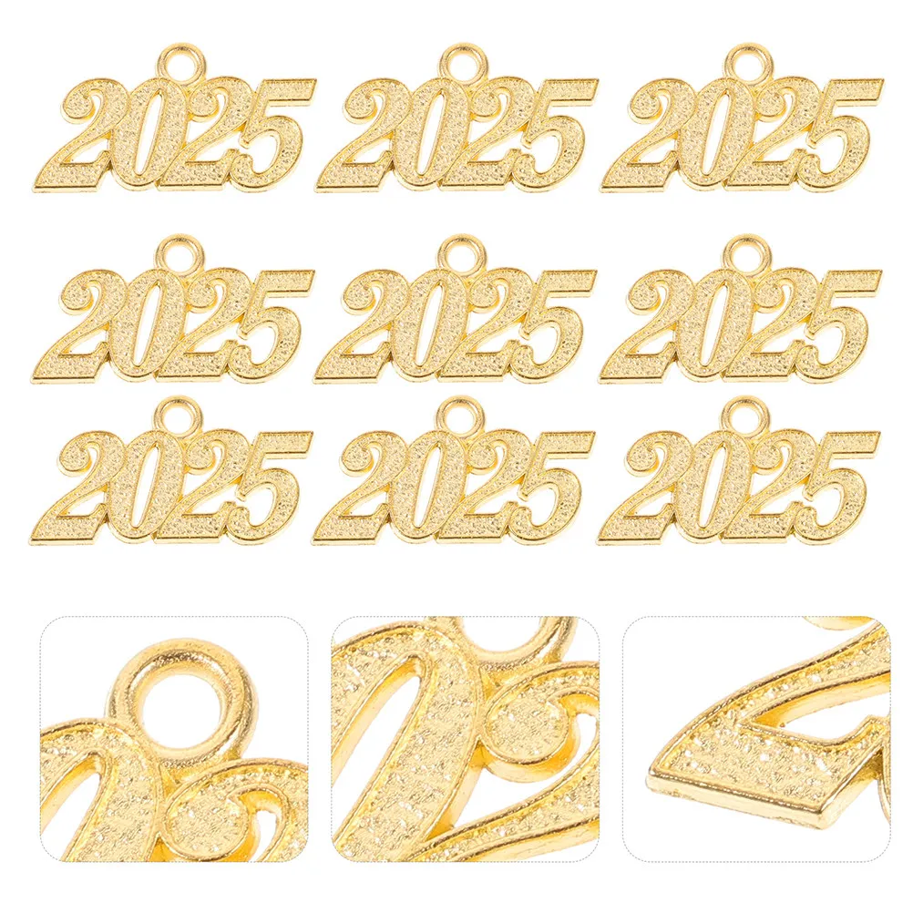50Pcs Mini Metal Year Number Charms Graduation Cap Tassel Alloy Pendants for DIY Jewelry Making Graduation Season Accessories