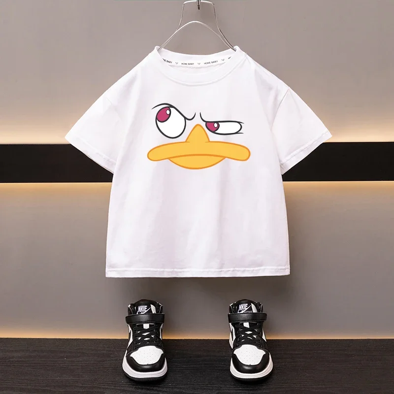 Summer Baby T-shirt Fashion Cartoon Girls Tees Short Sleeve Cotton Boys Tops Japan Funny Duck Casual Kids Clothes for 2-12Y 2024