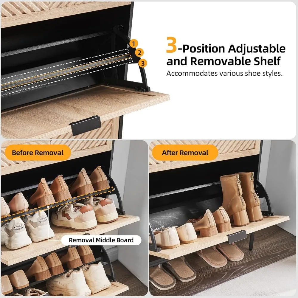 خزانة تخزين الأحذية النحيفة مع درجين للمدخل، منظم الأحذية قائم بذاته #4