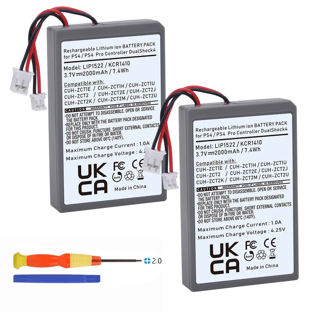 LIP1522/ KCR1410 バッテリー (2 プラグ) 両方 Sony PS4 CUH-ZCT1E、PS4 Slim/Pro CUH-ZCT2 ワイヤレス デュアル ショック コントローラーと互換性があります