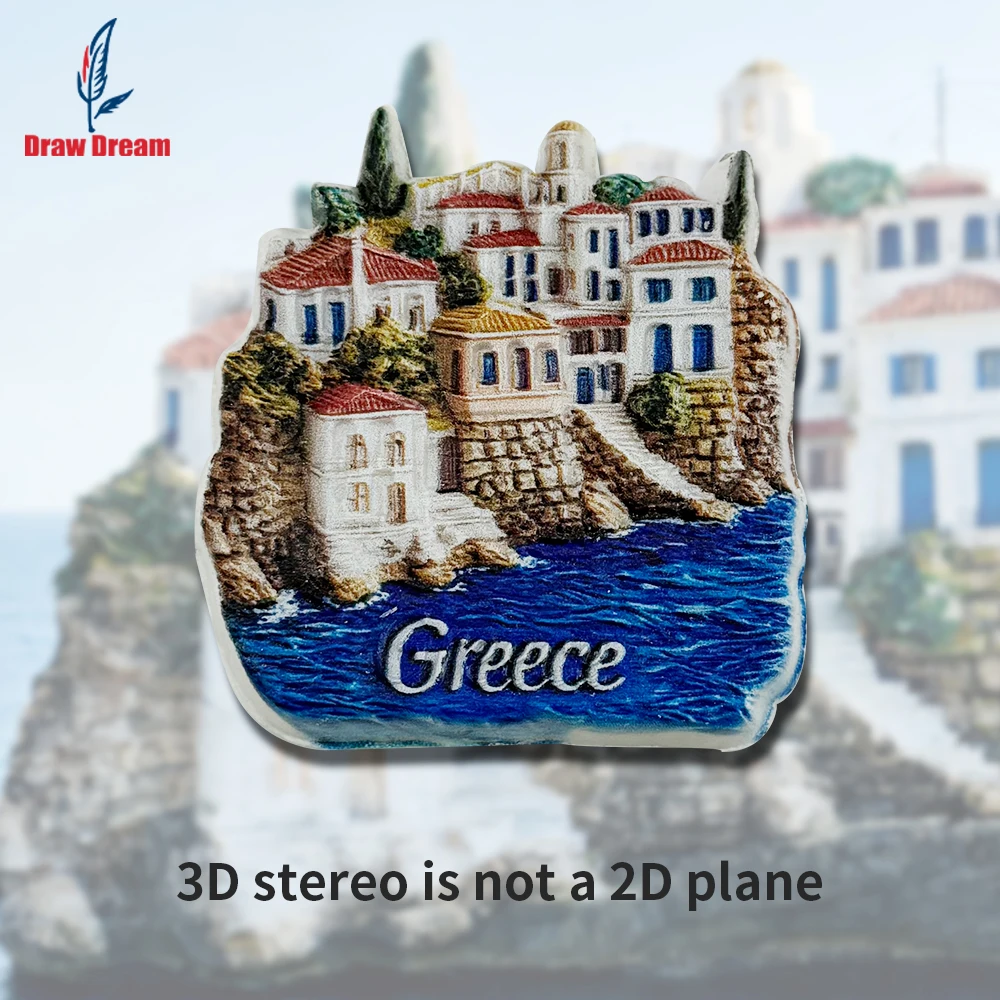 1PC Greek Aegean Island Miniature 3D Sticker for Refrigerator, Travel Souvenir, Home Decoration, Elegant Gift