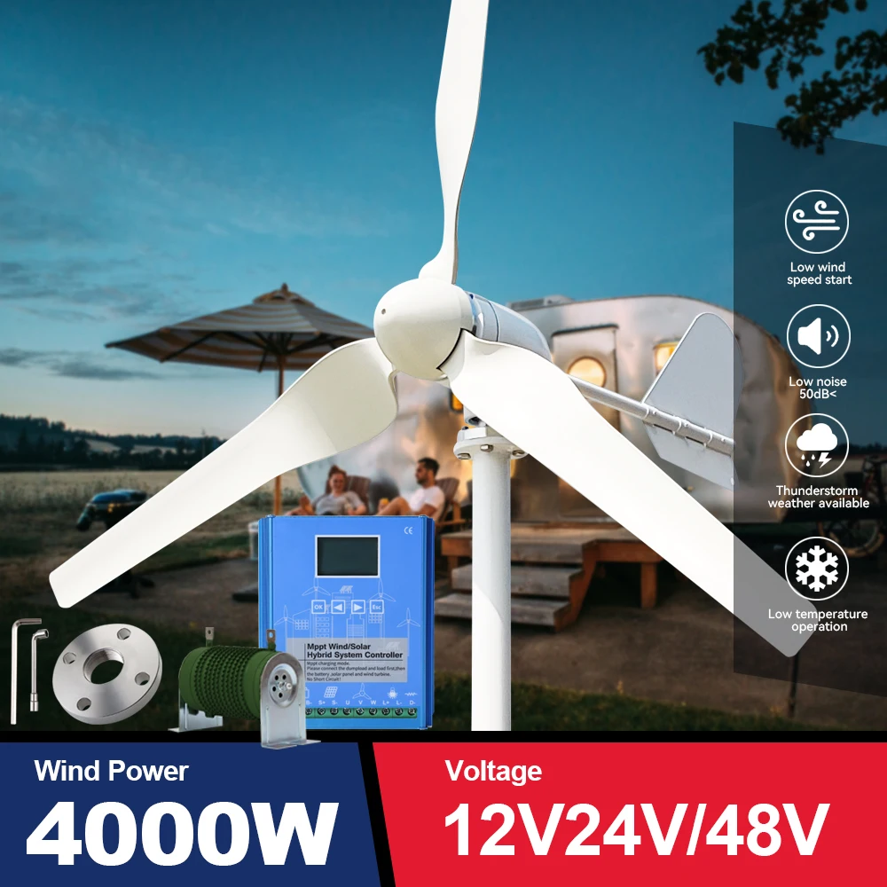 

EU Duty Free Wind Generator Turbine Power 4000w 3 Blades 12v 24v 48v With Mppt/Hybrid Charge Controller For Yacht Farm Home Use