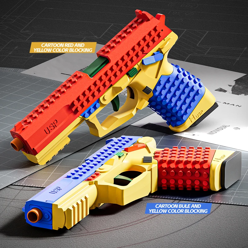 USP Building Block Toy Gun Shell Throwing Continuous Firing Airsoft Blowback Empty Hanging Toy Pistol for Outdoor CS Game Gift