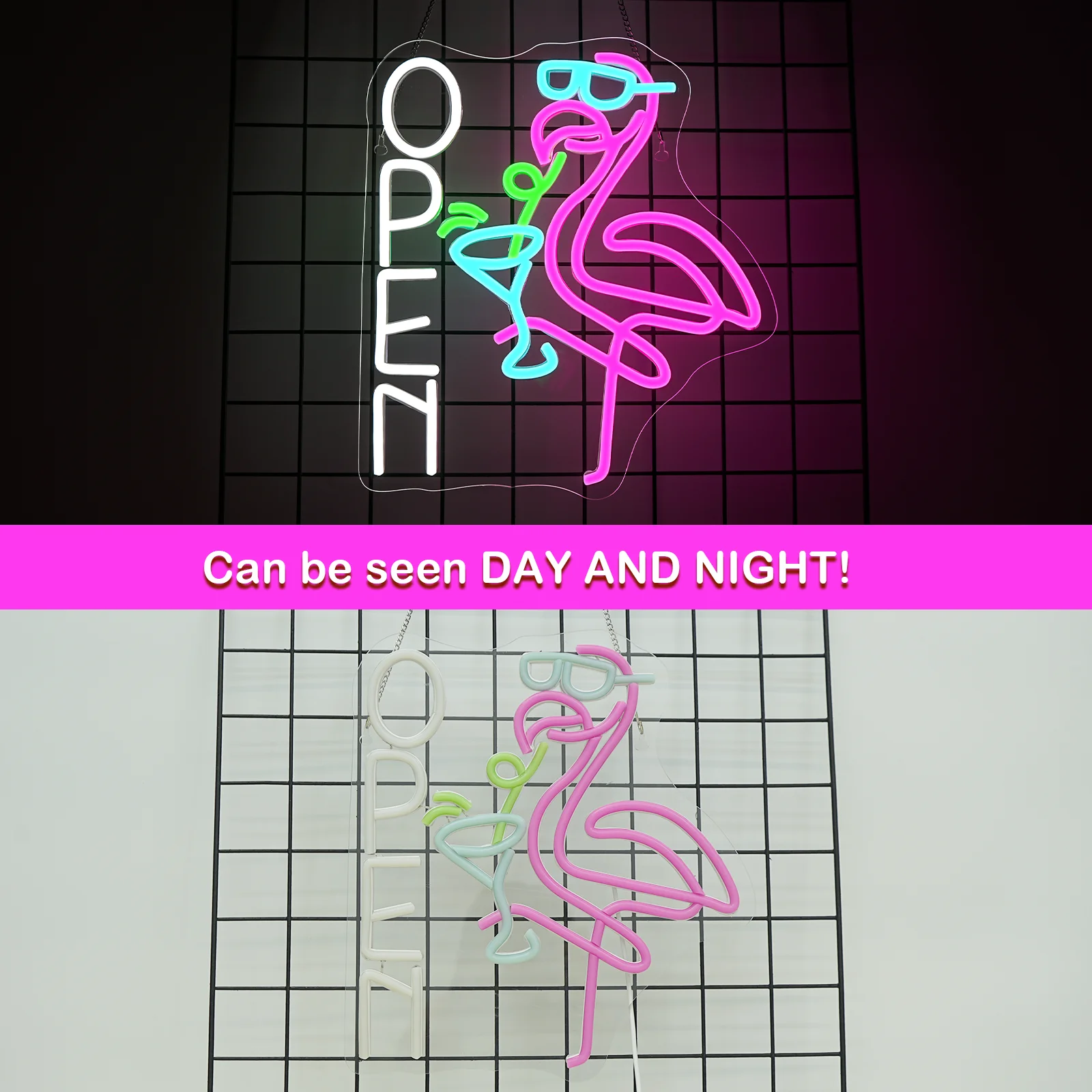 Flamingo Cocktail Open Neon Sign USB Powered Dimmable Neon Light for Living Room Bar Club Wall Decor Personzalized Kids Gift