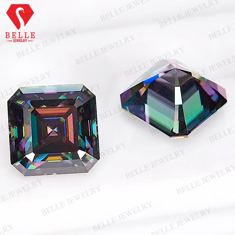

Покрытие муассанит камень многоцветный огранка Asscher Алмазный драгоценный камень свободный камень для изготовления ювелирных изделий обручальное кольцо кулон ожерелье