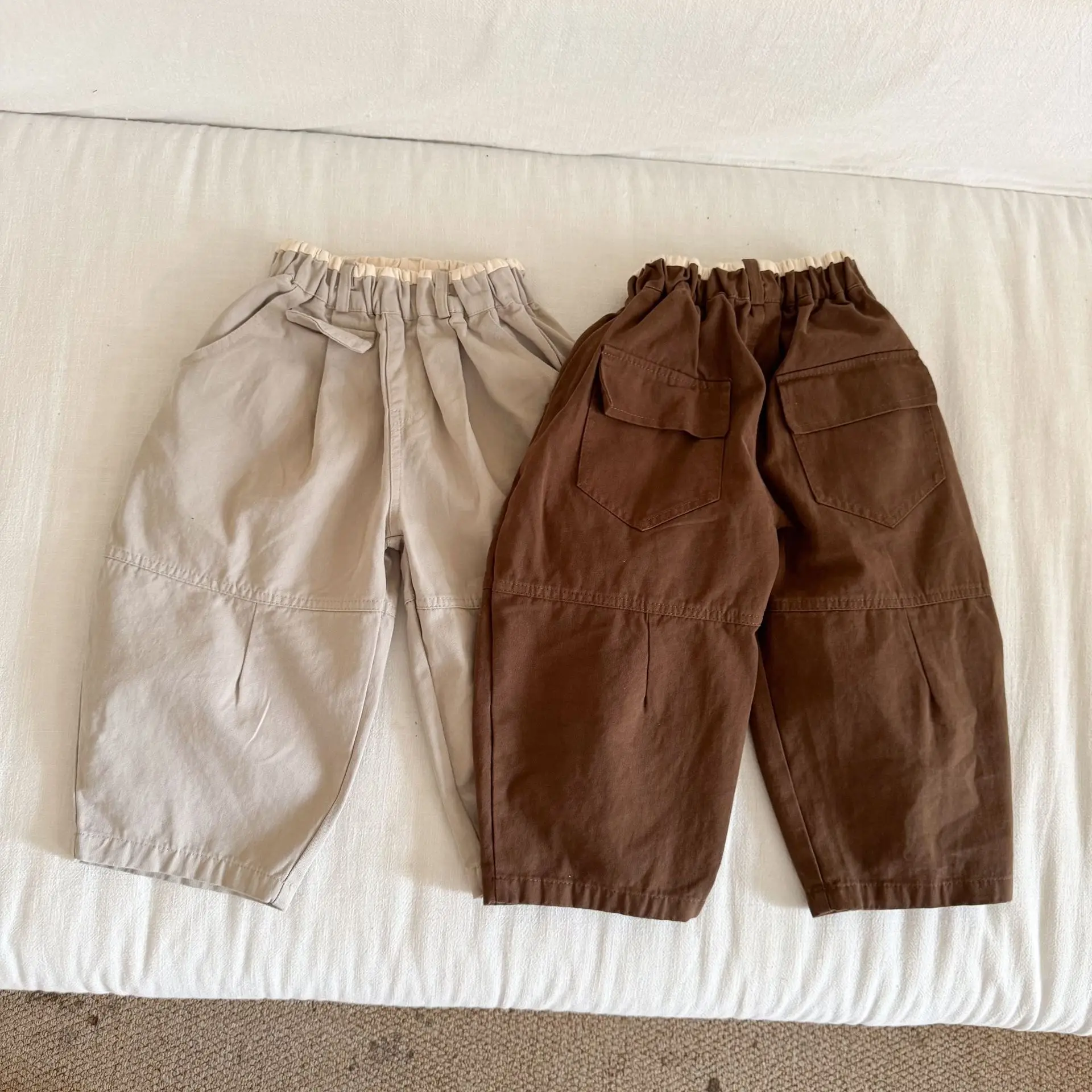 

Autumn New Solid Color Kids Wide Leg Pants Loose Fit Elastic Mid Waist Trousers for 2-10 Years Old Boys & Girls