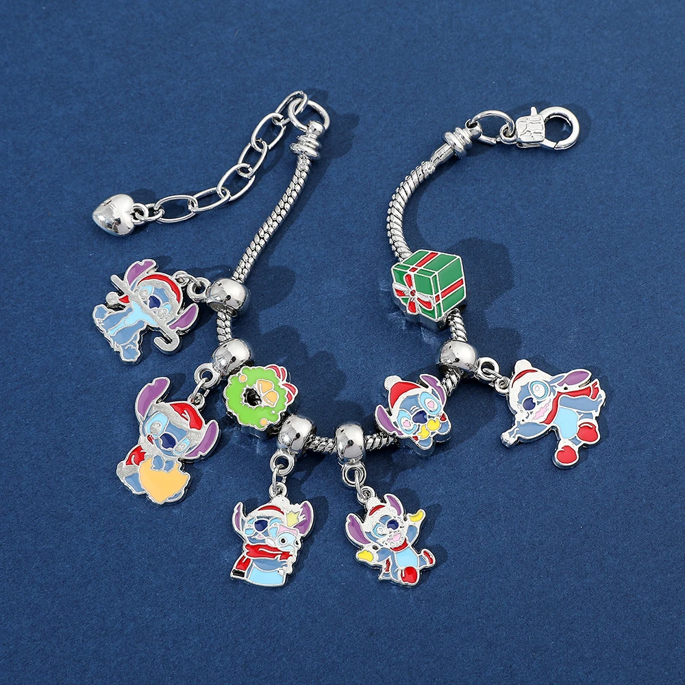 New Disney Christmas Stitch Charms Bracelet Cute Cartoon Lilo & Stitch Inspired Bracelet for Women DIY Hand Chain Accessories