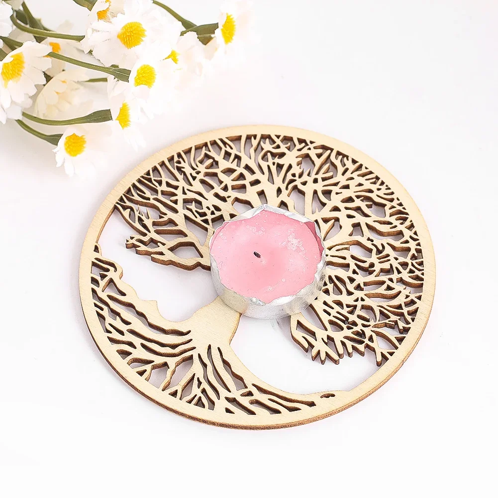 10cm Tree of Life Wooden Wall Art Round Hollow Hanging Ornament Yoga Meditation Spiritual Craft Home Decor Coaster