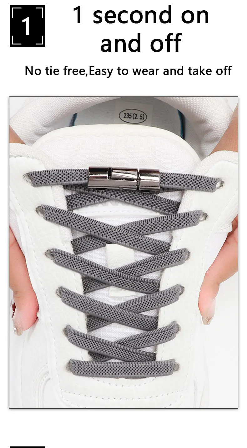 Elastische Schnürsenkel für Sneaker, Schnürsenkel ohne Binden, runde Metallverschlüsse, für Kinder und Erwachsene, sichere und schnelle Schnürung, elastisches Gummiband. – Detail 3