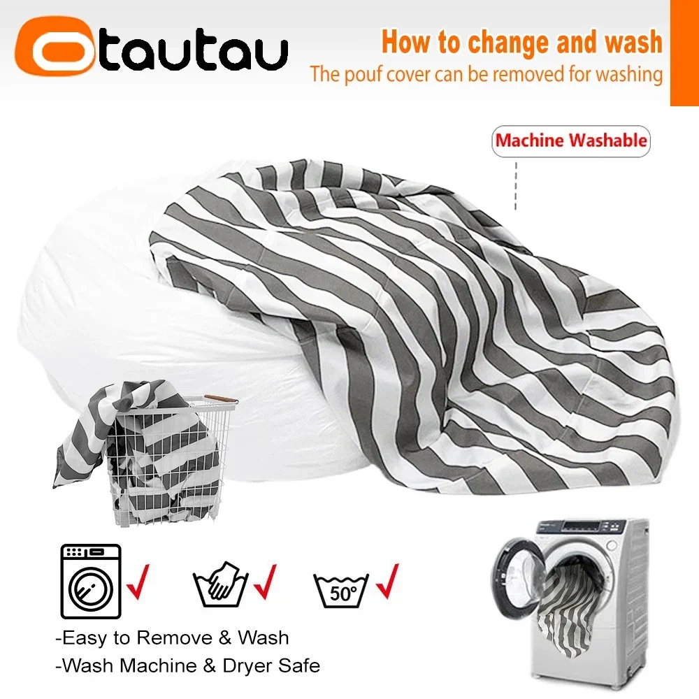 OTAUTAU New Upgraded! Bean Bag Cover with Inner Liner Without Filling Home Outdoor Pool Side Waterproof Beanbag Pouf Saon SF207