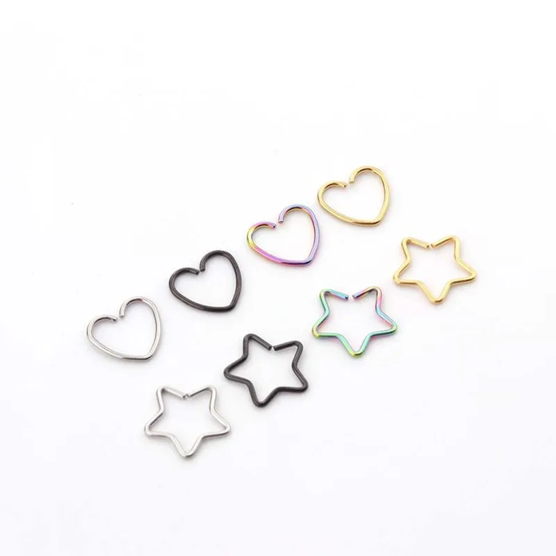 2pcs Surgical Steel Heart Star Nose Ring Piercing Stud Cartilage Earrings Body Jewelry for Women Girl