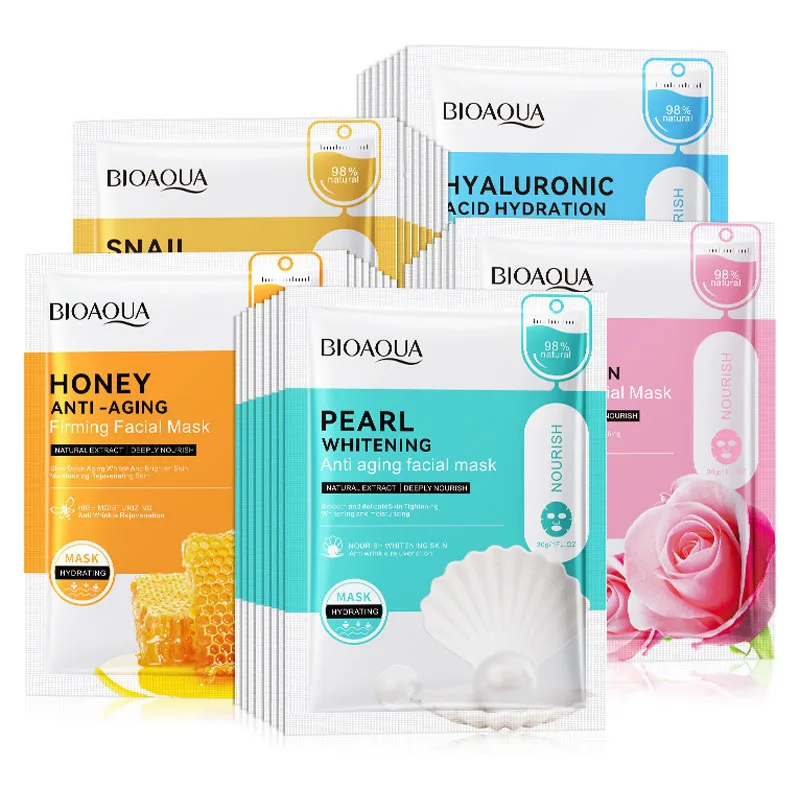 

10 шт. BIOAQUA жемчужная отбеливающая маска для лица против морщин, против старения, увлажняющая маска для лица с гиалуроновой кислотой улитки, уход за кожей лица