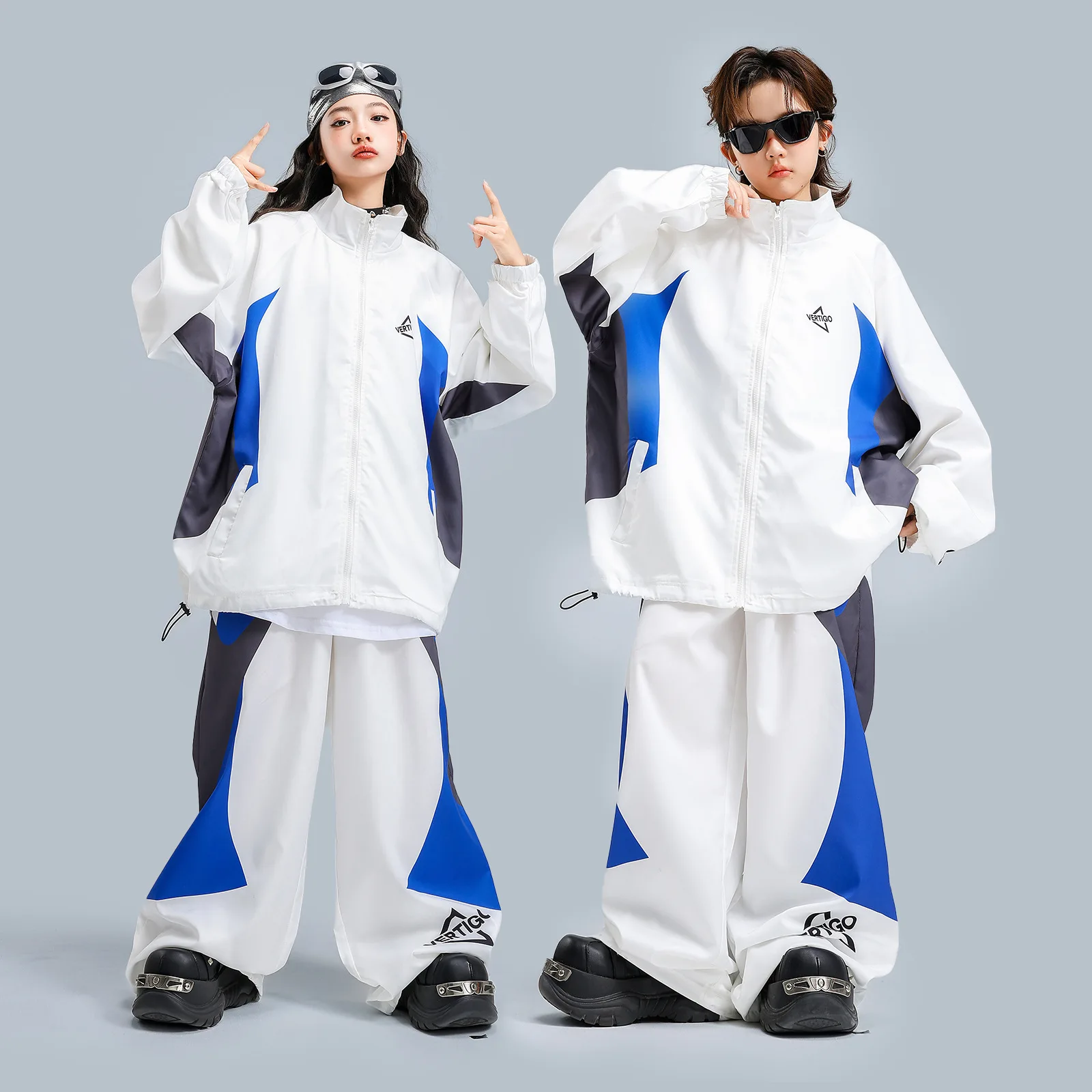 Children Streetwear Hip Hop Boys Girls Loose Casual Sport Jacket Pant Sets Kids Coat Trousers Tracksuits Stage Clothes Costumes