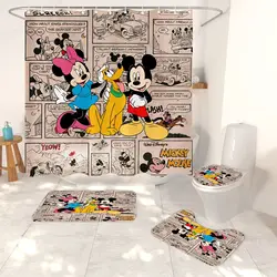 Mouse Mickey Minnie Kids Shower Curtain Set Anime Newspaper Backdrop Bathroom Set with Cute Curtain and Rug Shower Curtain Decor