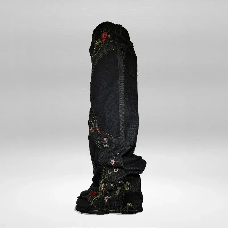 Y2K Baggy Jeans splicing Bloemennaden geborduurd Hoge kwaliteit jeans nieuwe Gothic Hip Hop mannen vrouwen Harajuku Casual wijde pijpen Jeans