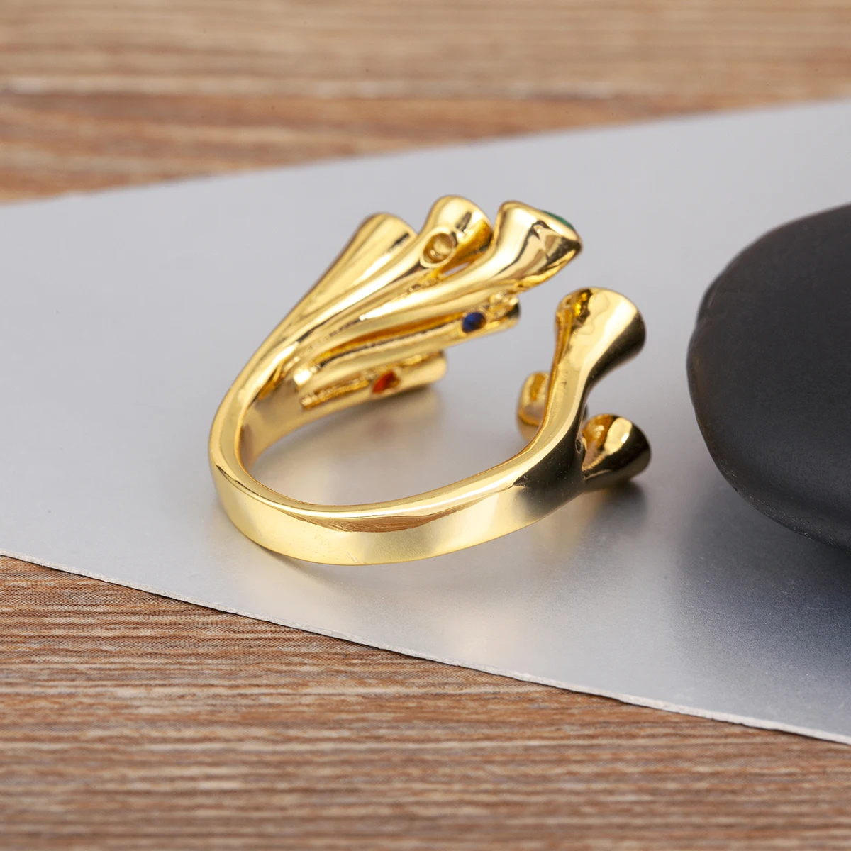 AIBEF 4 ألوان مطعمة الملونة الزركون خواتم مفتوحة قابل للتعديل للإناث الذكور غير النظامية تصميم كريستال فنجر مجوهرات هدية