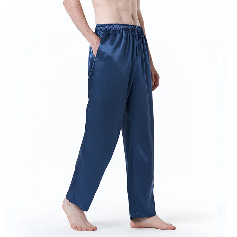 Homens cetim calças casuais de seda cetim pijama calças bottoms pijamas macios com cordão calças de dormir lounge