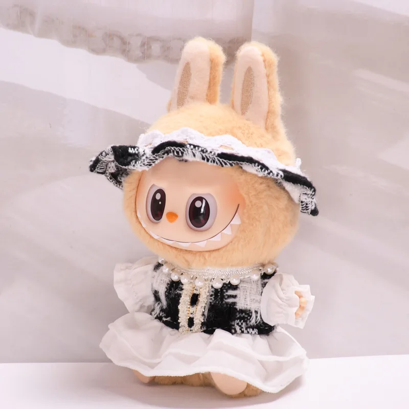 Cute Mini Plush Doll's Clothes Coat Accessories Korea Kpop Exo Labubu II Idol Doll Small Scented Plaid Skirt Dress Clothing