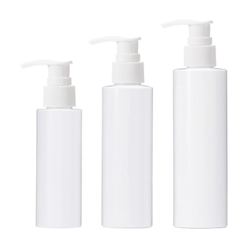 

25Pcs Plastic Empty Bottle White Flat Shoulder PET 100ml 150ml 200ml Lotion Pump Round Cosmetic Refillable Bottles For Shampoos