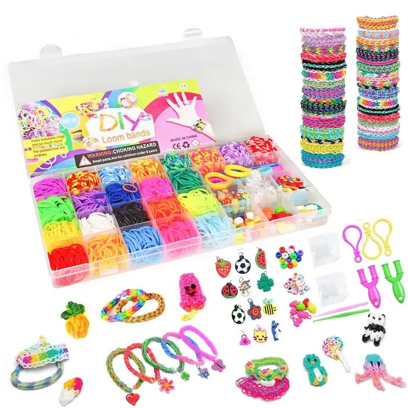 Bandes de caoutchouc colorées, Kit de fabrication de bracelets artisanaux pour enfants, ensemble de bandes de métier à tisser créatives, jouets artisanaux tissés arc-en-ciel, cadeau d'anniversaire