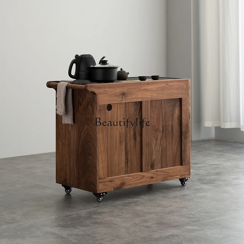 

Black Walnut Solid Wood Mobile Small Household Water Boiling Kettle Integrated Side Table