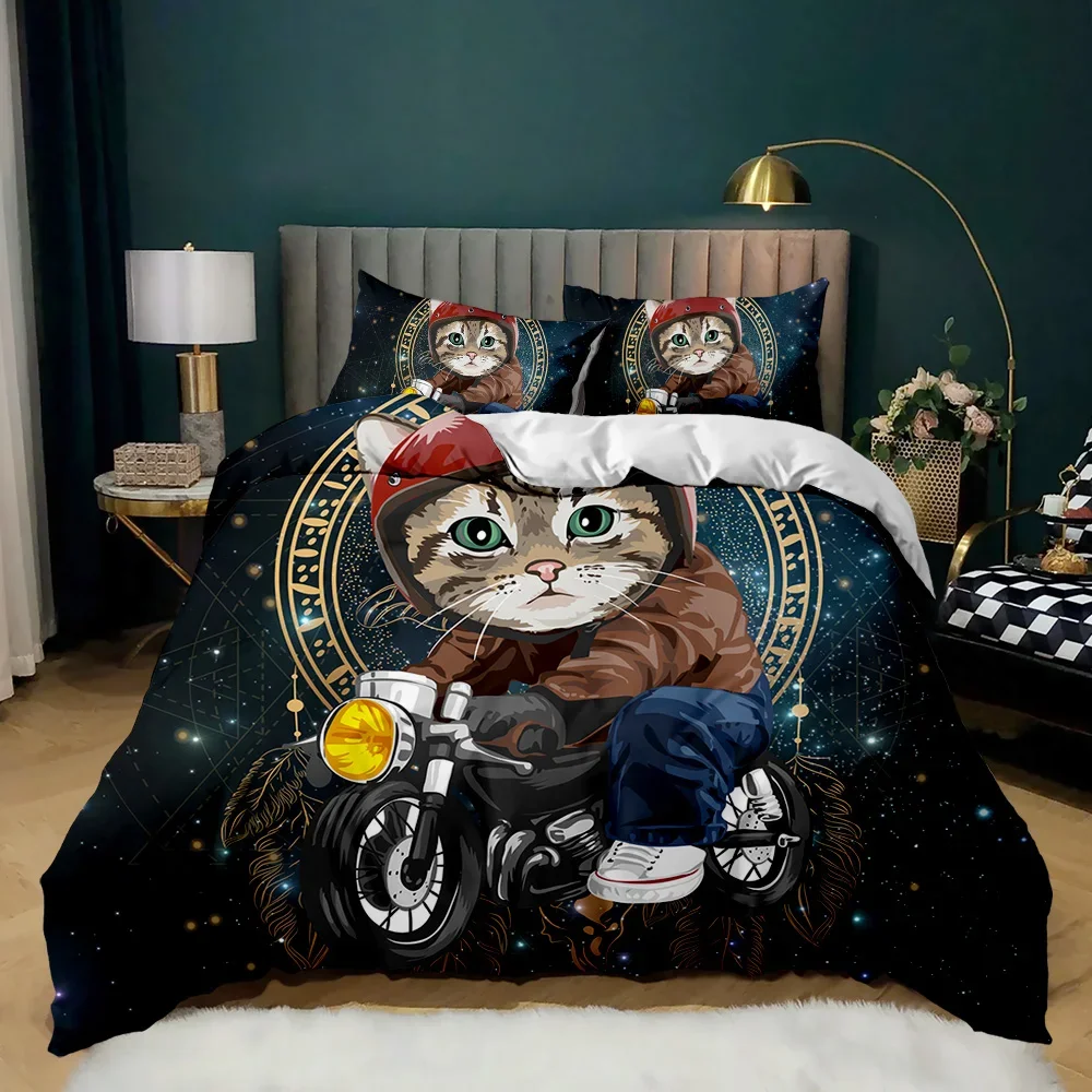 Cats Duvet Cover Set Twin for Girl Chic Cute Cat Pattern Bedding Set 3D Cat Comforter Cover Animal 2/3pcs Polyester Quilt Cover