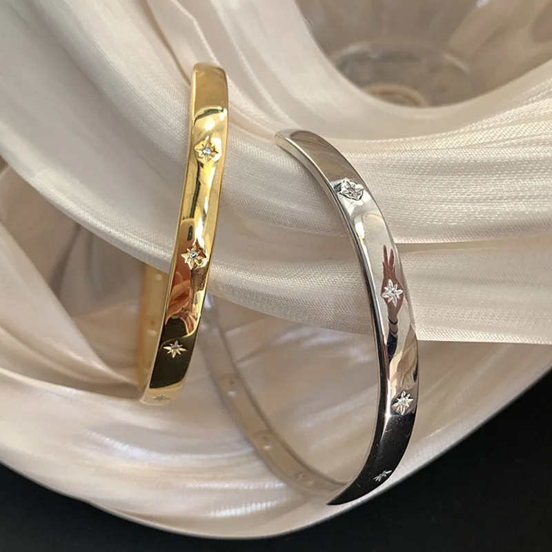 Exquisite Shining Star Zirconia Open Bracelet Fashionable Women\'s Cuff Bracelet Girls Trendy Party Jewelry Gift